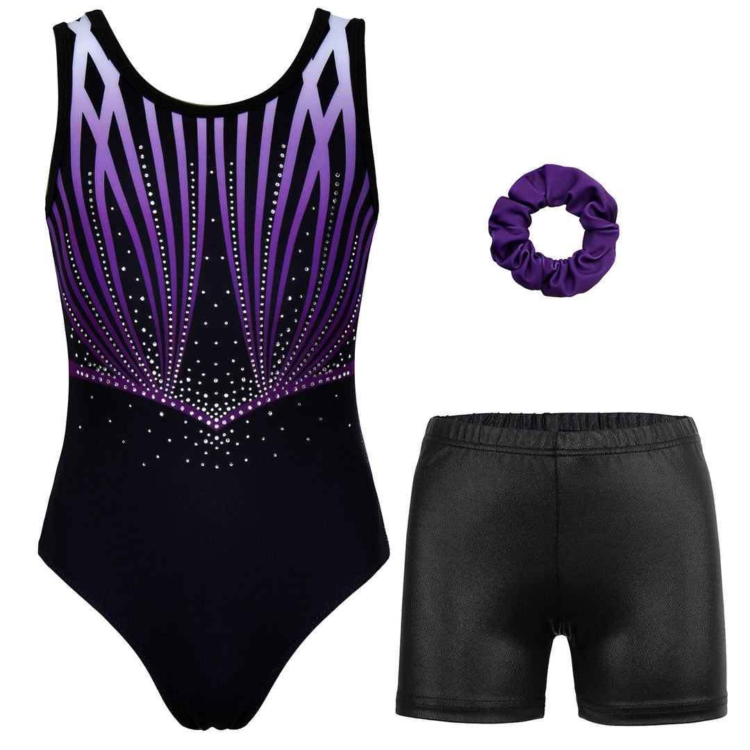 Violet-line Diamond Gymnastics Leotard Outfit Set