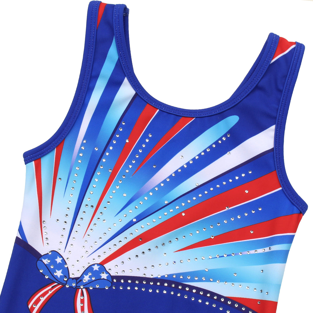 Blue-red Bowknot Diamond Gymnastics Leotard & Shorts Set