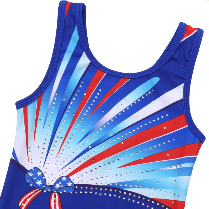 Blue-red Bowknot Diamond Gymnastics Leotard & Shorts Set
