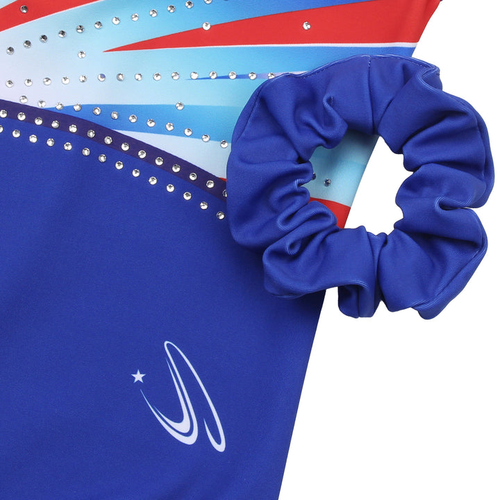 Blue-red Bowknot Diamond Gymnastics Leotard & Shorts Set