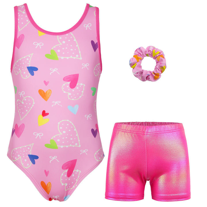 Colorful Heart Gymnastics Leotard with Shorts Set