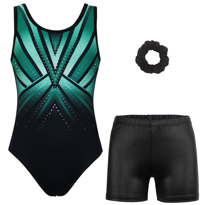 Girls Gymnastics Leotard - Emerald Outfit Set
