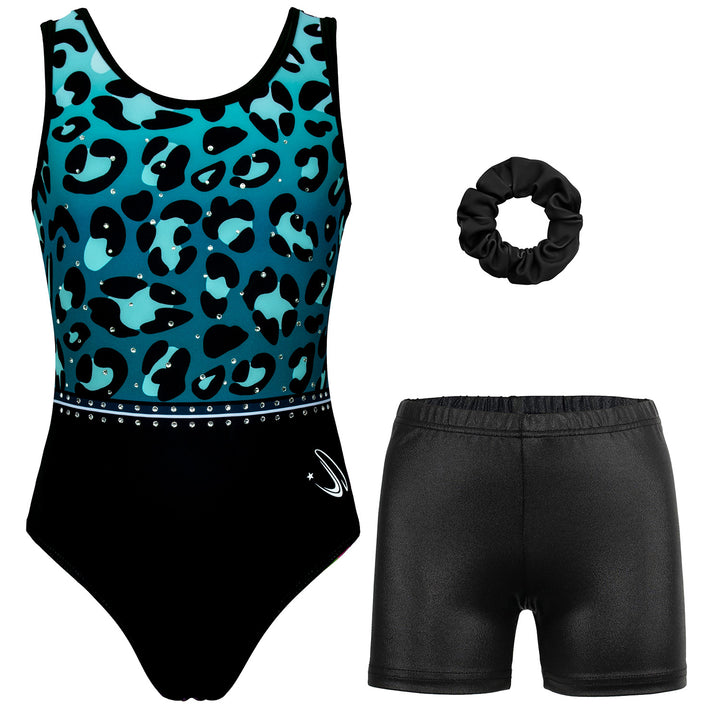 Gymnastics Leotards for Girls with Shorts Sparkly Ballet Dance Activewear Trendy Leopard Print