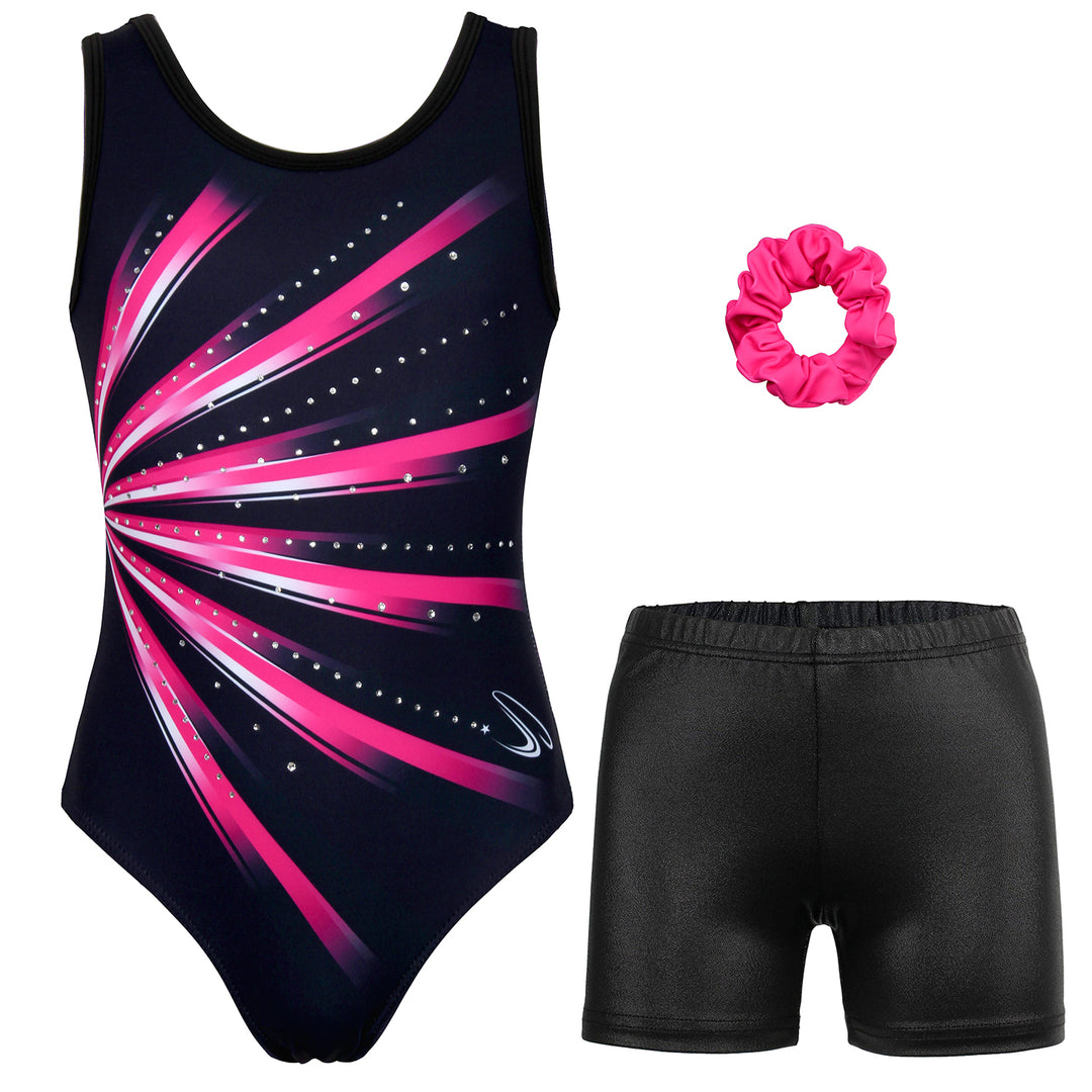 Rose-red Diamond Gymnastics Leotard Outfit Set for girls