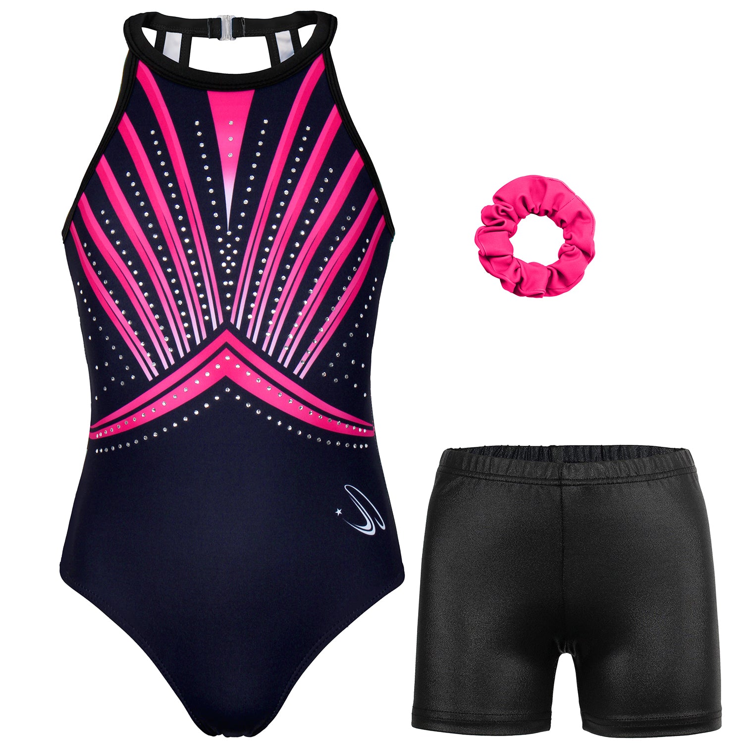 Rosered-black Diamond Clasp Back Gymnastics Leotard Set - JOYSTREAM
