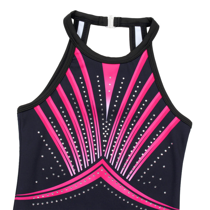 Rosered-black Diamond Clasp Back Gymnastics Leotard Set