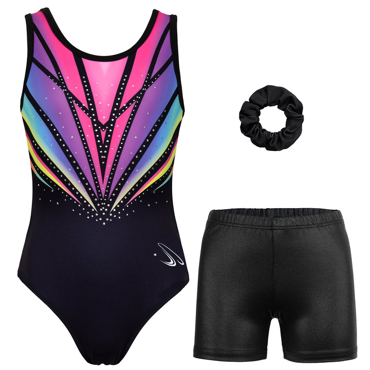 Gymnastics Leotards for Girls with Shorts Sparkly Ballet Dance Activewear Rainbow Color