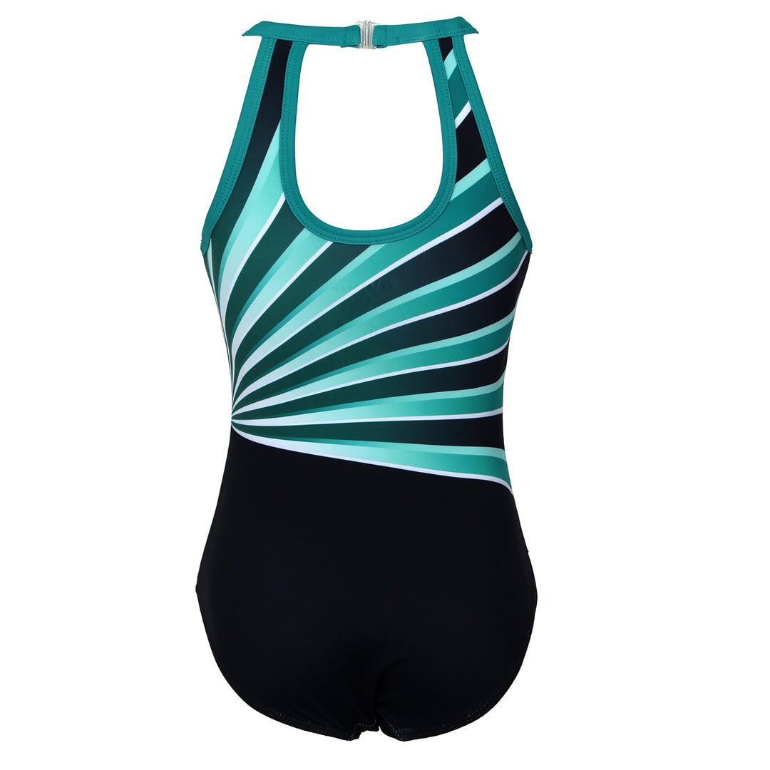 Green-black Diamond Clasp Back Gymnastics Leotard Set