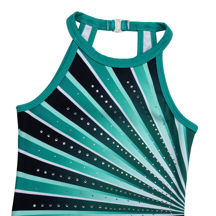 Green-black Diamond Clasp Back Gymnastics Leotard Set