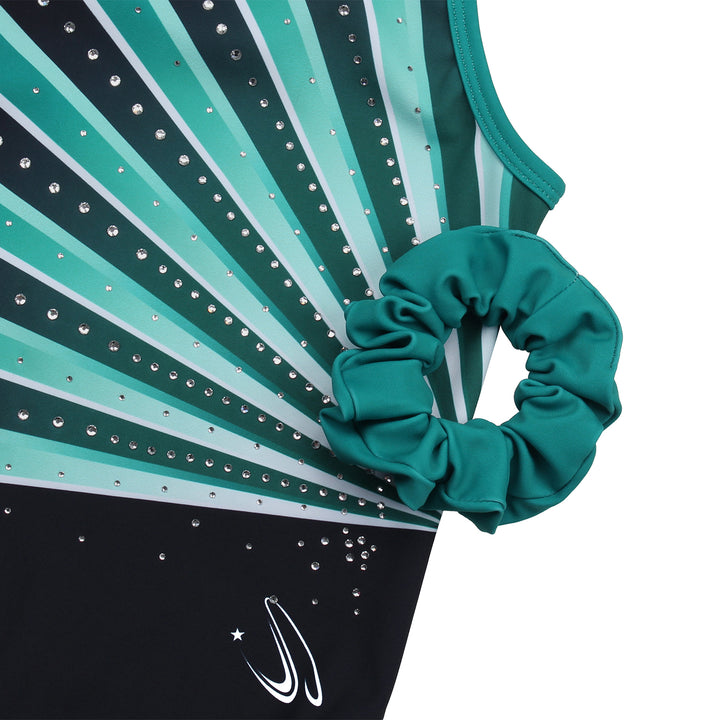 Green-black Diamond Clasp Back Gymnastics Leotard Set