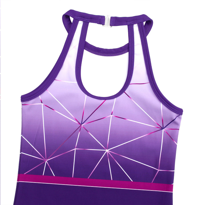 Violet Stripe Diamond Clasp Back Gymnastics Leotard Set