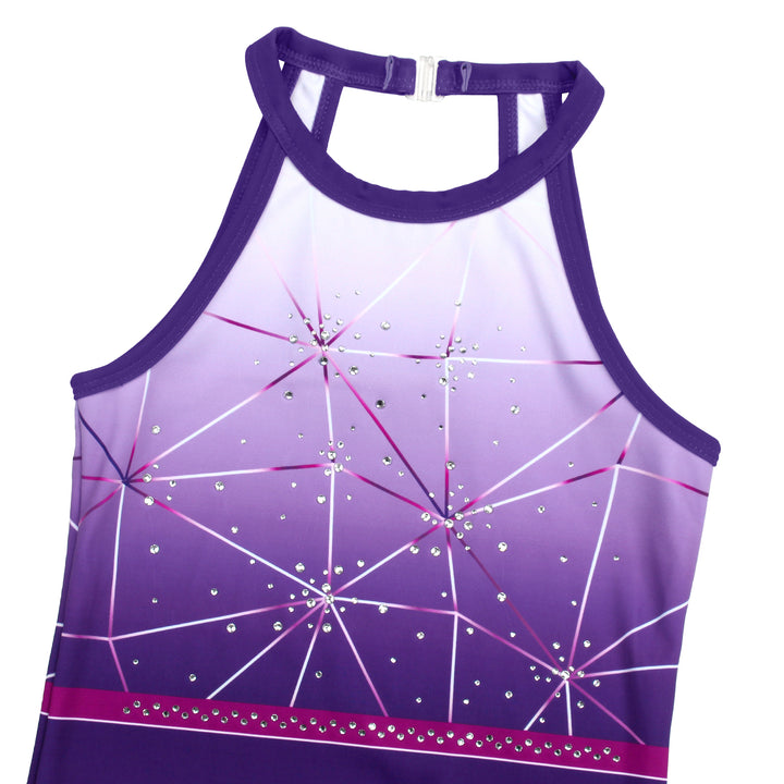 Violet Stripe Diamond Clasp Back Gymnastics Leotard Set