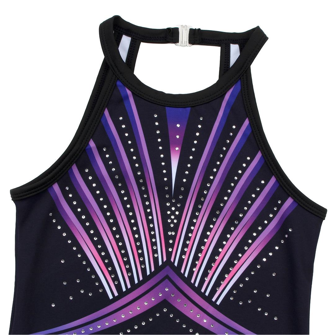 Purple-black Diamond Clasp Back Gymnastics Leotard Set