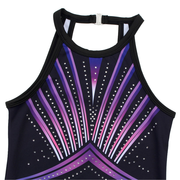 Purple-black Diamond Clasp Back Gymnastics Leotard Set