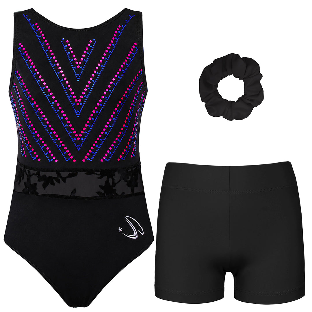 JOYSTREAM Girls Sparkle Gymnastics Set – Secure Fit 3-Piece Training Outfit