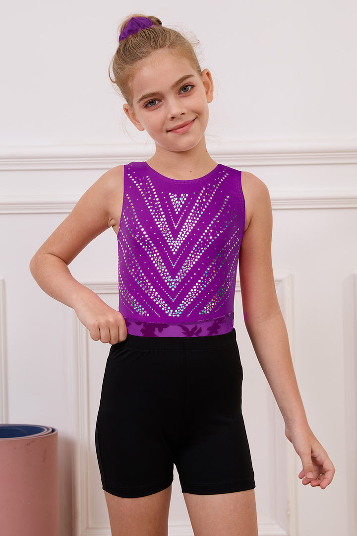 JOYSTREAM Girls Sparkle Gymnastics Set – Secure Fit 3-Piece Training Outfit Purple