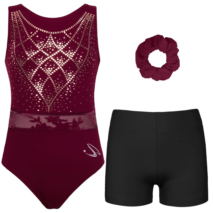 JOYSTREAM Girls Sparkle Gymnastics Set – Secure Fit 3-Piece Training Outfit