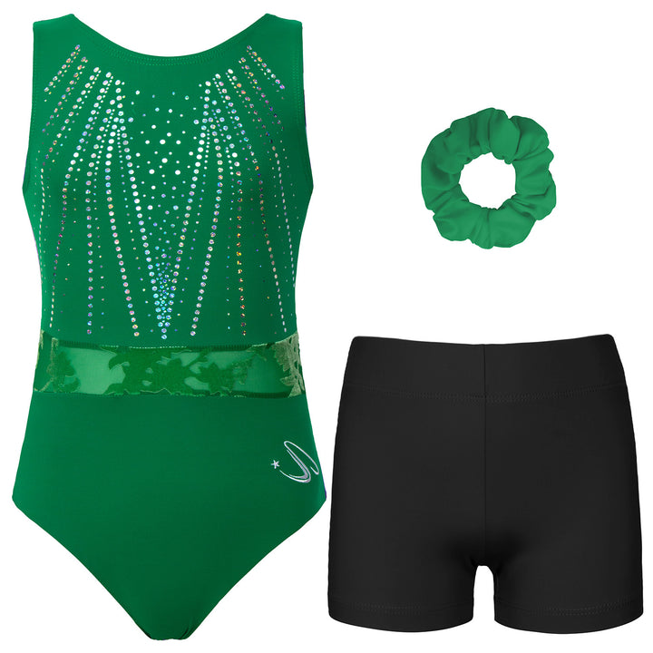 JOYSTREAM Girls Sparkle Gymnastics Set – Secure Fit 3-Piece Training Outfit