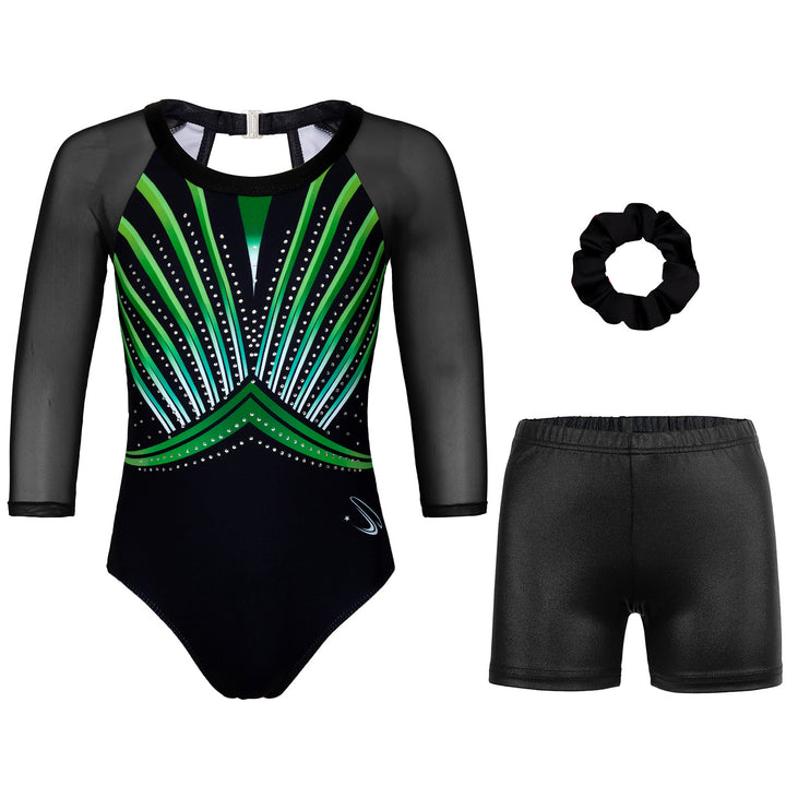 JOYSTREAM Girls Sparkle Gymnastics Leotard with Stretch Mesh Sleeves