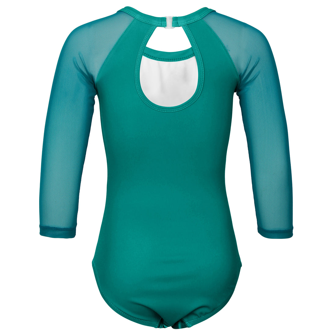 Turquoise Marble 3/4 Mesh Sleeve Gymnastics Leotard Set for Girls