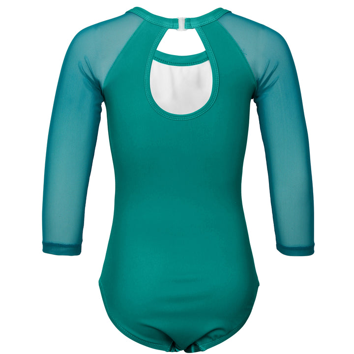 Turquoise Marble 3/4 Mesh Sleeve Gymnastics Leotard Set for Girls