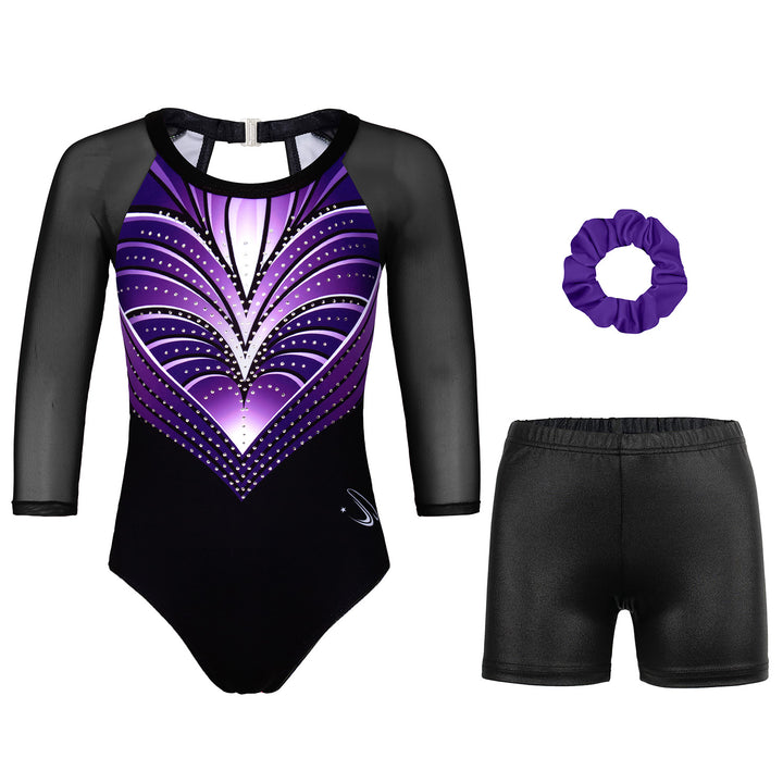 JOYSTREAM Girls Sparkle Gymnastics Leotard with Stretch Mesh Sleeves