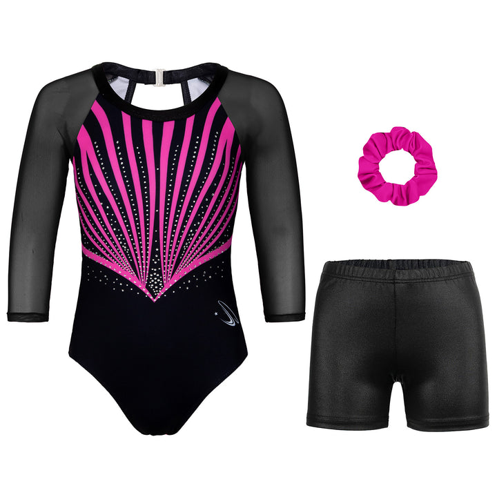JOYSTREAM Girls Sparkle Gymnastics Leotard with Stretch Mesh Sleeves