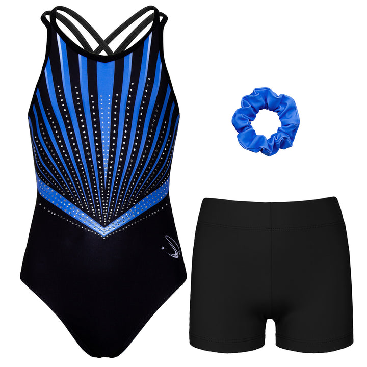 Fuchsia Line Diamond Crisscross Back Gymnastics Leotard Set for Girls