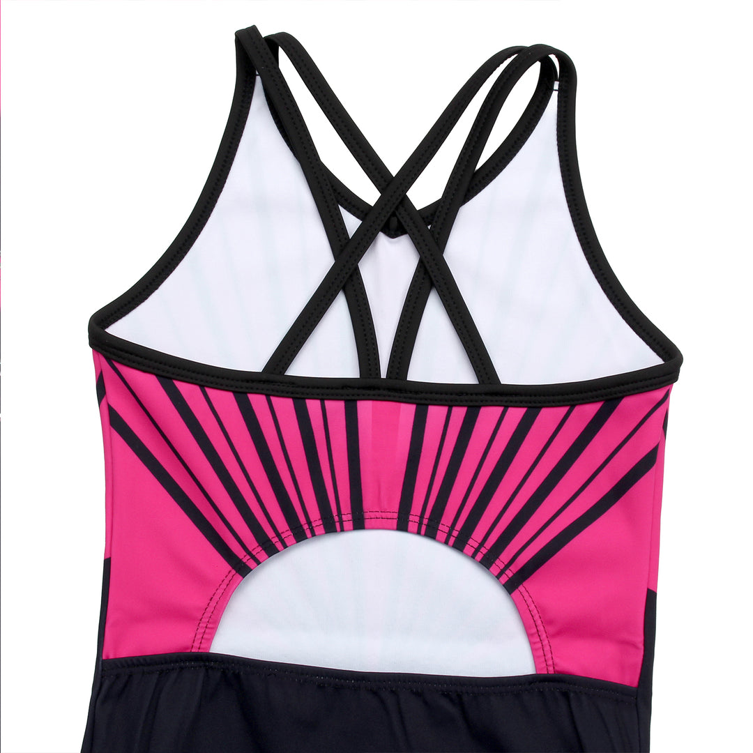 Fuchsia Line Diamond Crisscross Back Gymnastics Leotard Set for Girls