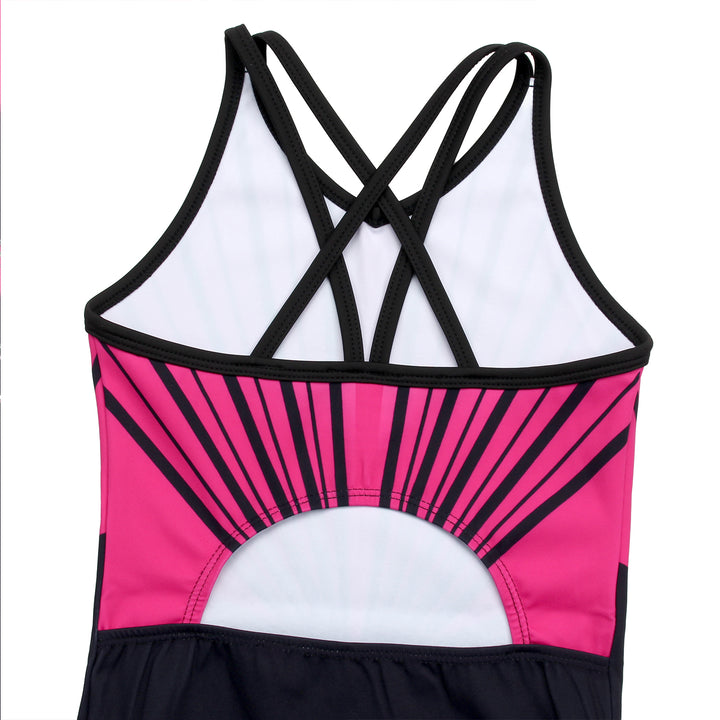 Fuchsia Line Diamond Crisscross Back Gymnastics Leotard Set for Girls