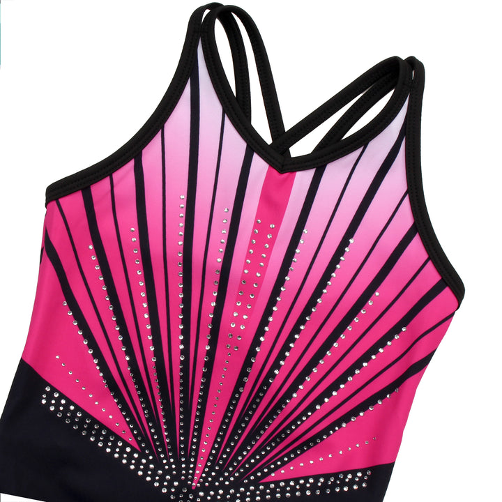 Fuchsia Line Diamond Crisscross Back Gymnastics Leotard Set for Girls