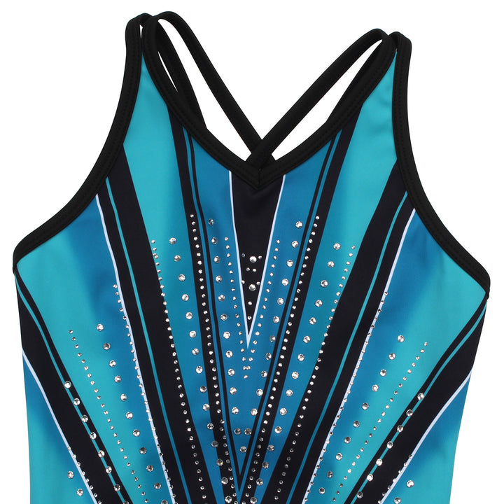 Emerald Green Diamond Crisscross Back Gymnastics Leotard Set for Girls