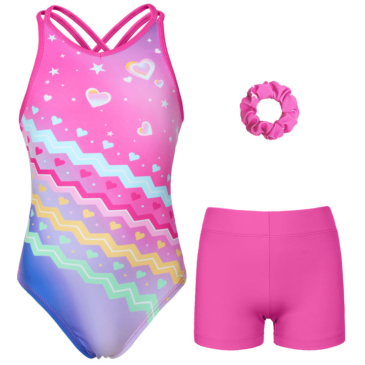 Heart-shaped Crisscross Back Gymnastics Leotard Set for Girls