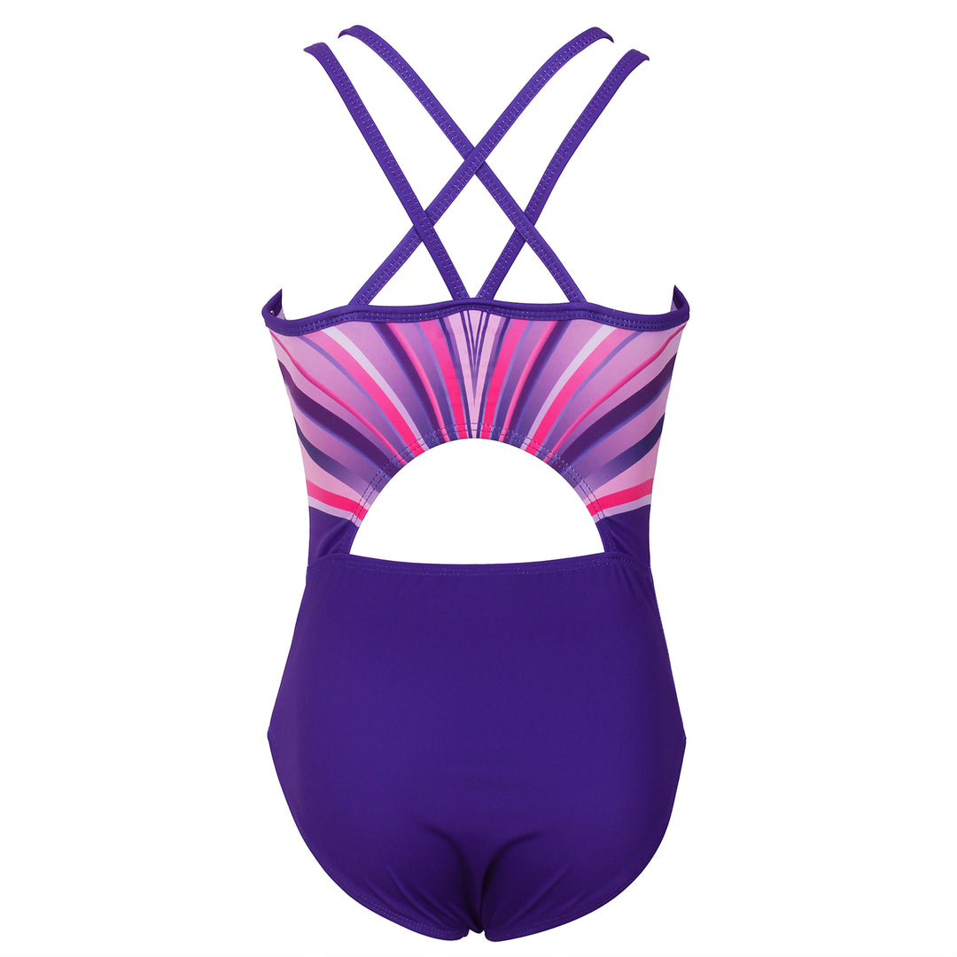 Purplish Pink Crisscross Back Gymnastics Leotard Set for Girls