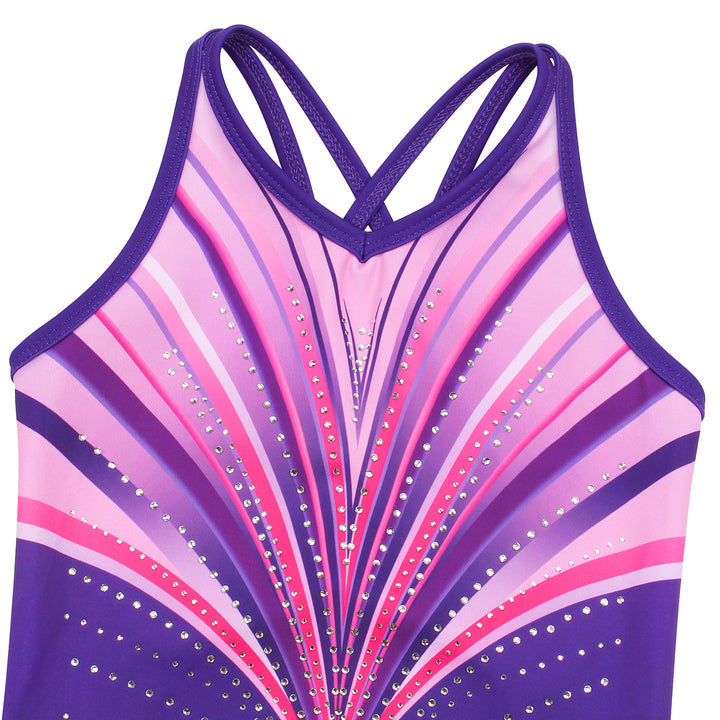 Purplish Pink Crisscross Back Gymnastics Leotard Set for Girls