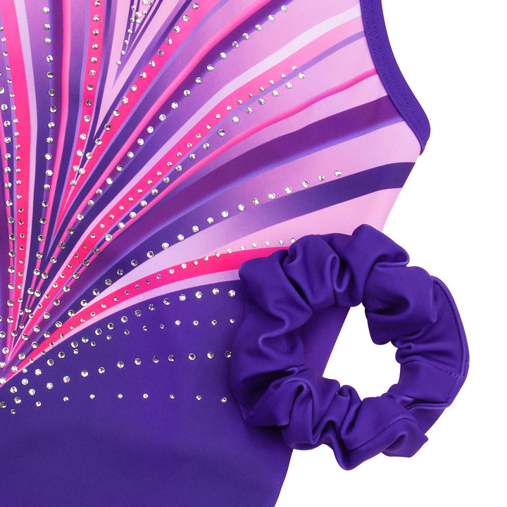 Purplish Pink Crisscross Back Gymnastics Leotard Set for Girls