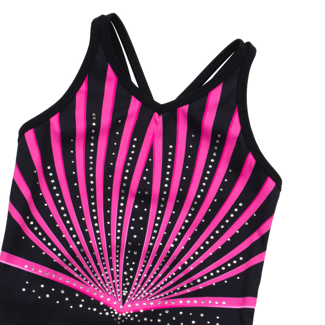 Fuchsia Line Diamond Crisscross Back Gymnastics Leotard Set for Girls