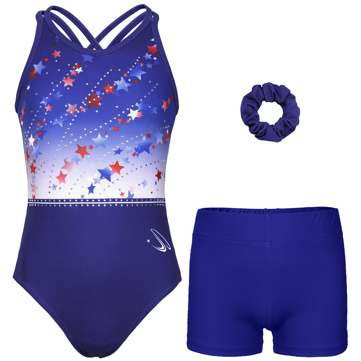 Colorful Stars Crisscross Back Gymnastics Leotard Set for Girls
