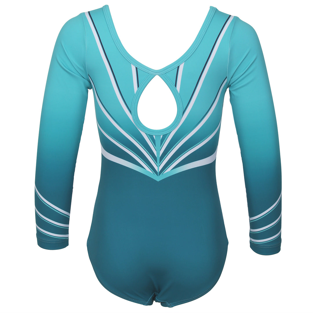Turquoise Diamond Long Sleeve Gymnastics Leotard Set for Girls