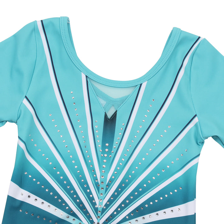 Turquoise Diamond Long Sleeve Gymnastics Leotard Set for Girls