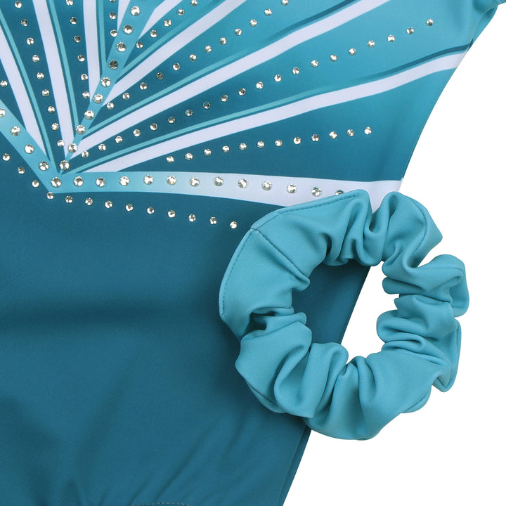 Turquoise Diamond Long Sleeve Gymnastics Leotard Set for Girls