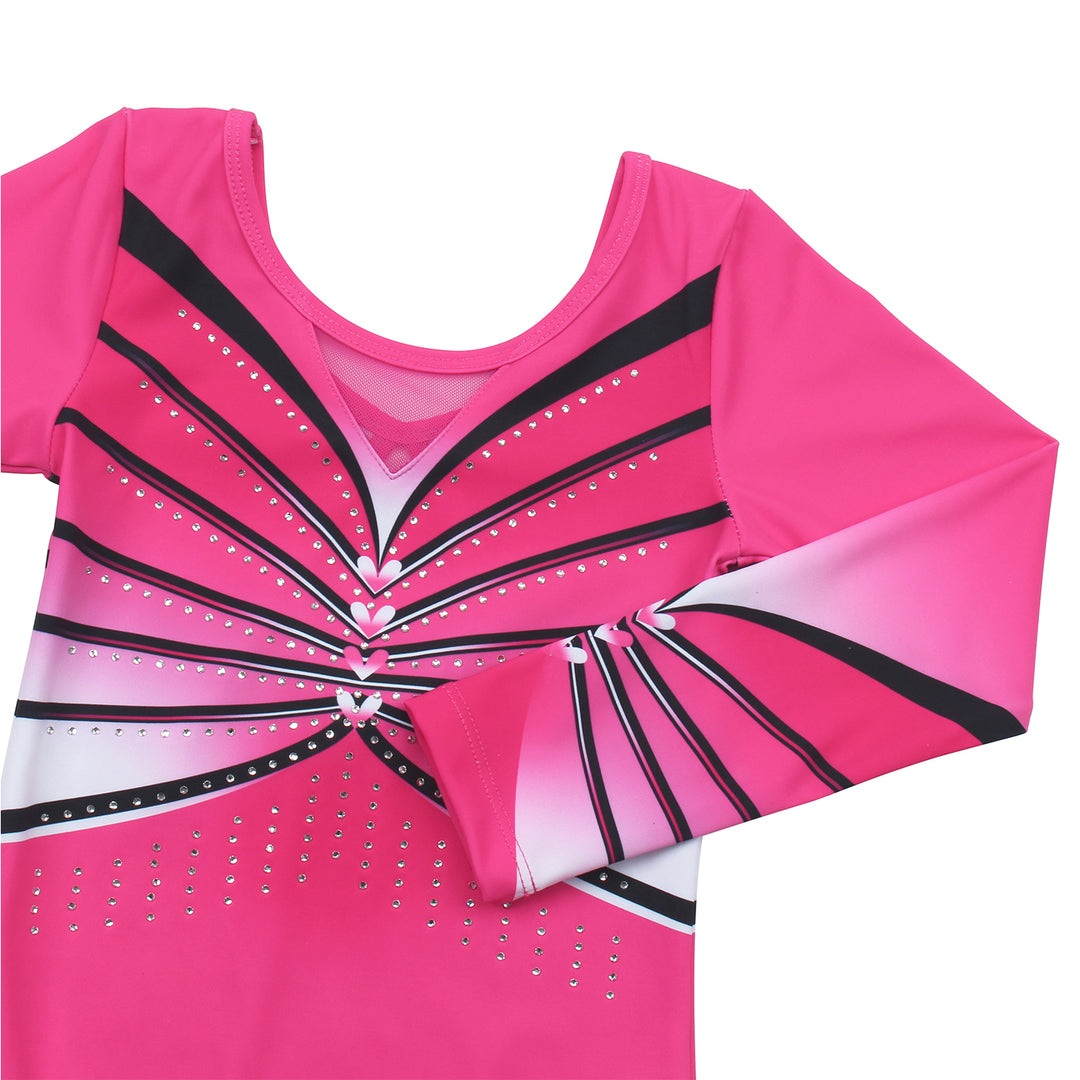 Romantic Heart Diamond Long Sleeve Gymnastics Leotard Set for Girls
