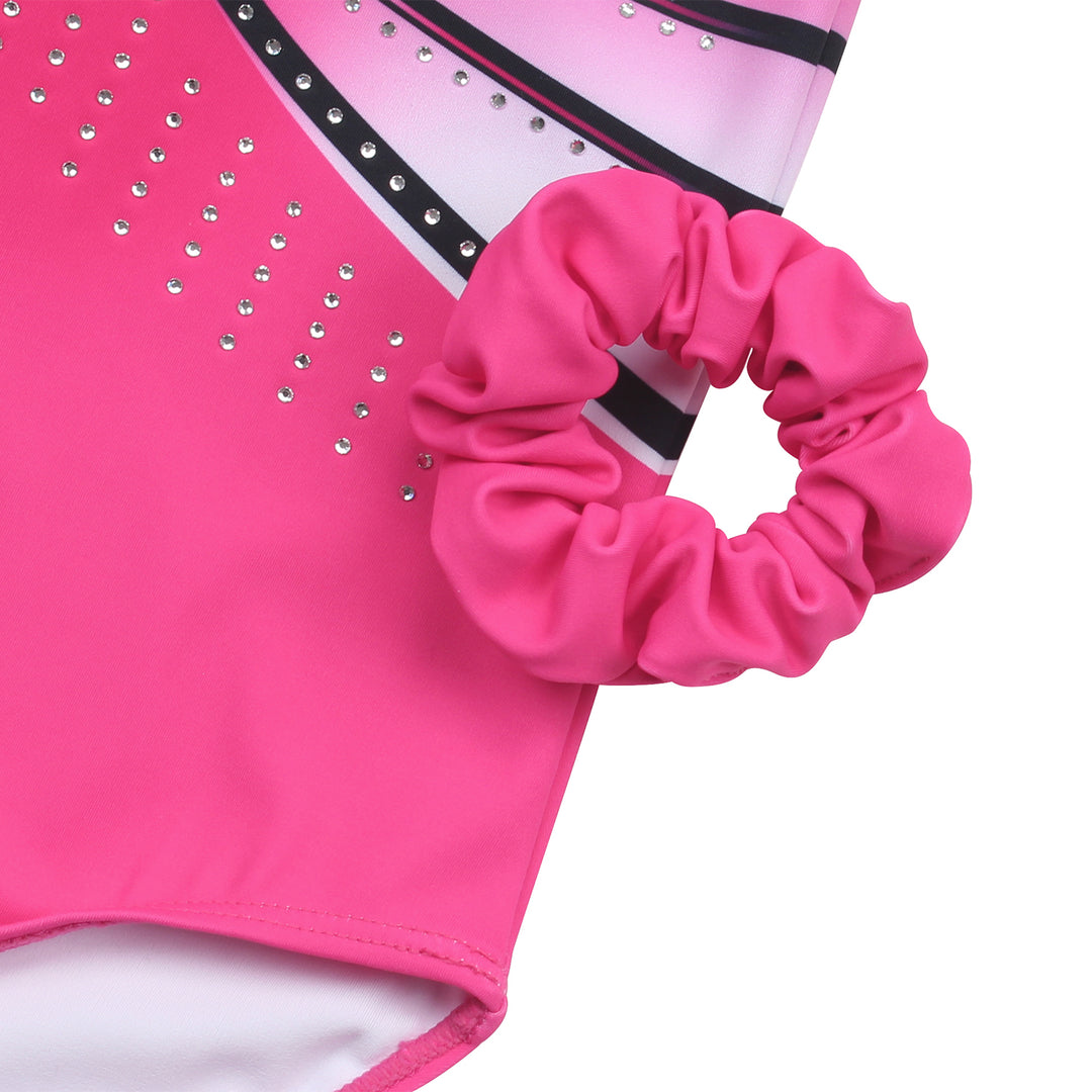 Romantic Heart Diamond Long Sleeve Gymnastics Leotard Set for Girls