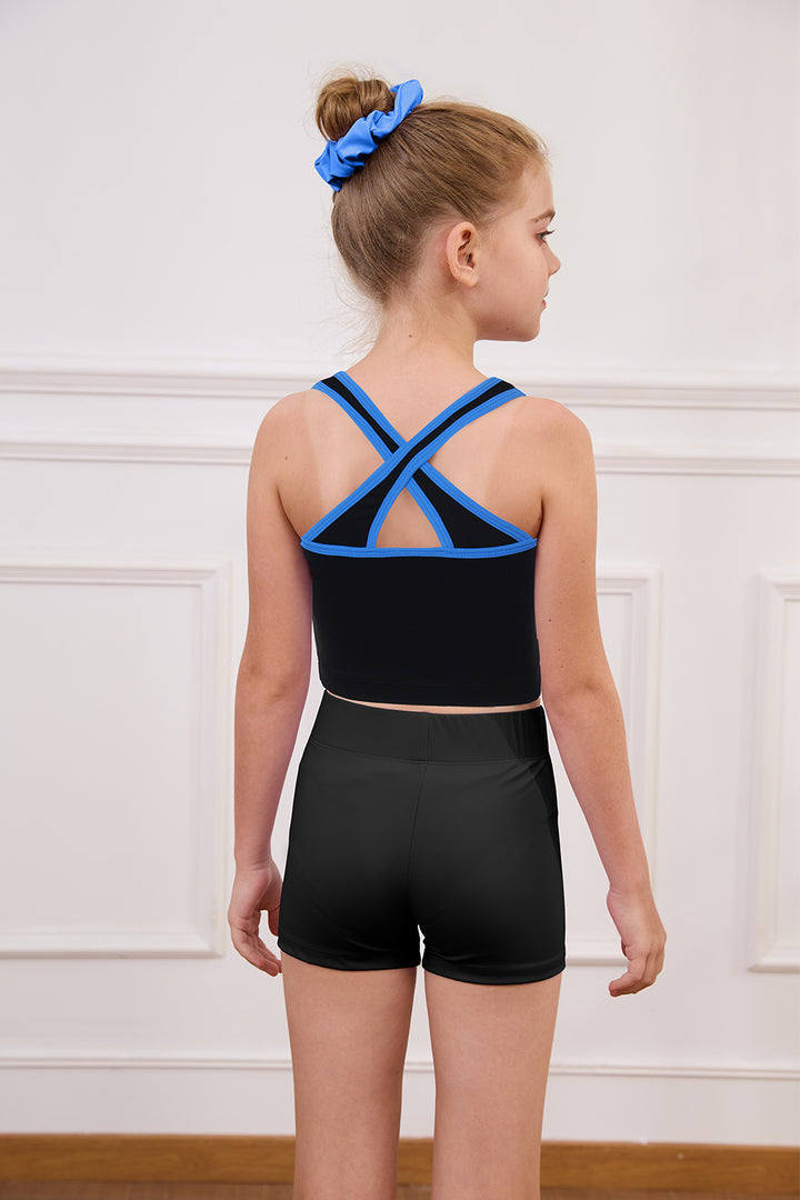 Classical Black Cross Back Unitards for Girls