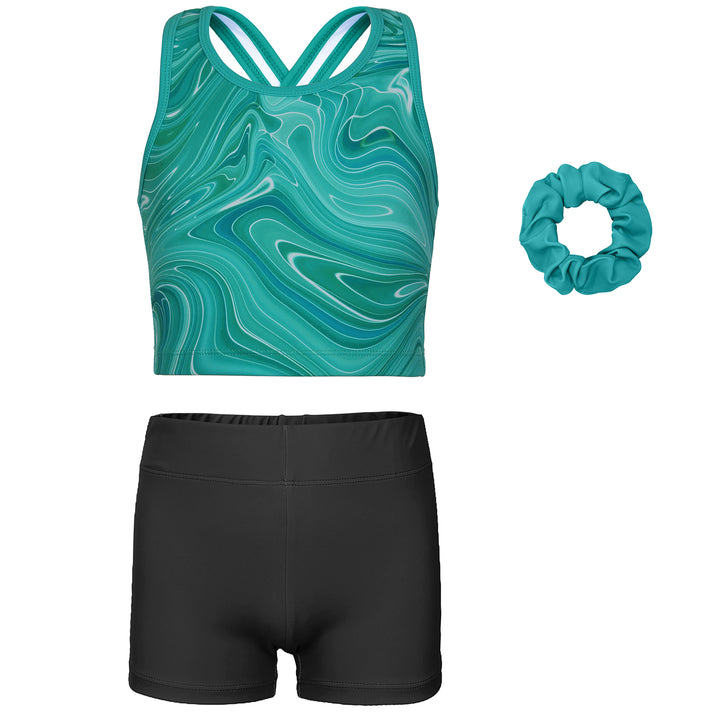 Turquise Green Marble Cross Back Unitards for Girls
