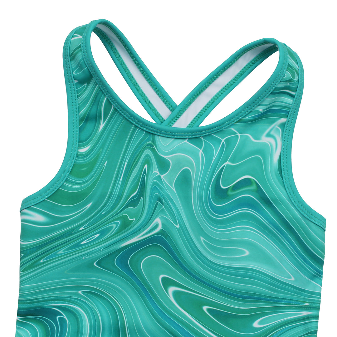 Turquise Green Marble Cross Back Unitards for Girls