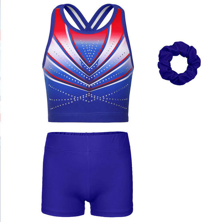 Gradient Red Blue Cross Back Unitards for Girls