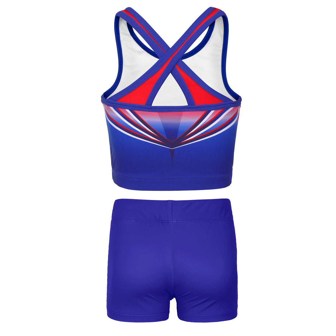 Gradient Red Blue Cross Back Unitards for Girls