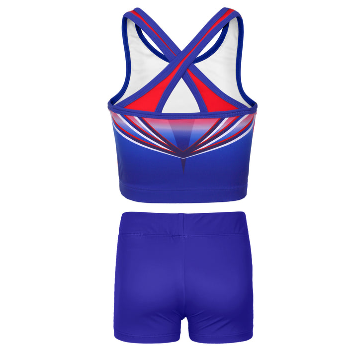 Gradient Red Blue Cross Back Unitards for Girls