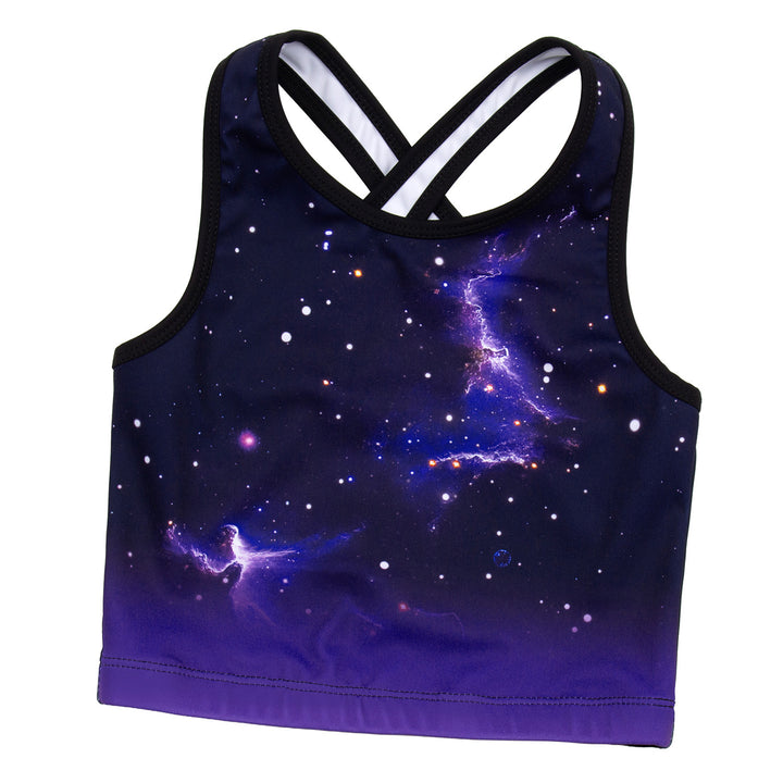 Gymnastics Leotards for Girls with shorts Tumbling Dance Cross Back Purple Galaxy